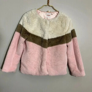 Girls Cat and Jack cream brown and pink super soft‎ fuzzy jacket size L (…